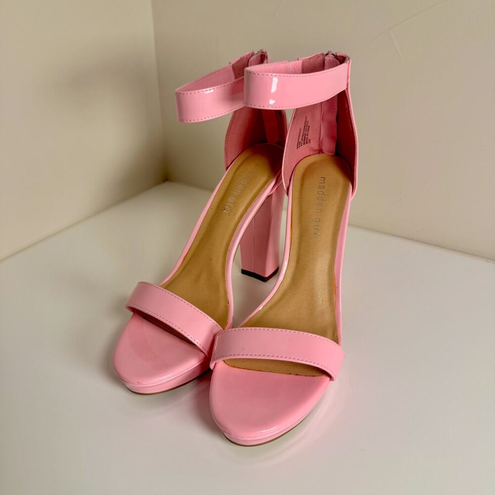 Steve Madden Pink Patent Platform Block Heel Women's 8.5 Y2K Coquette Going Out - Picture 15 of 16
